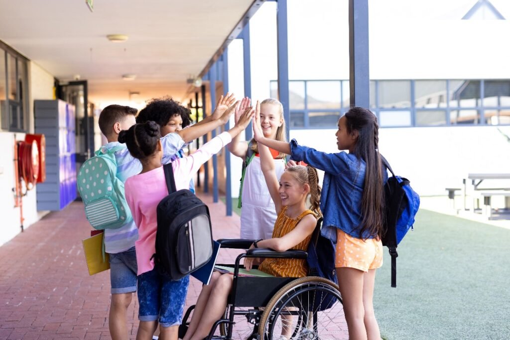 Community support - Group of children with disability girl